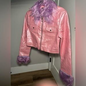 Horoscopez/Dolls Kill Faux Leather Faux Fur Crop Jacket